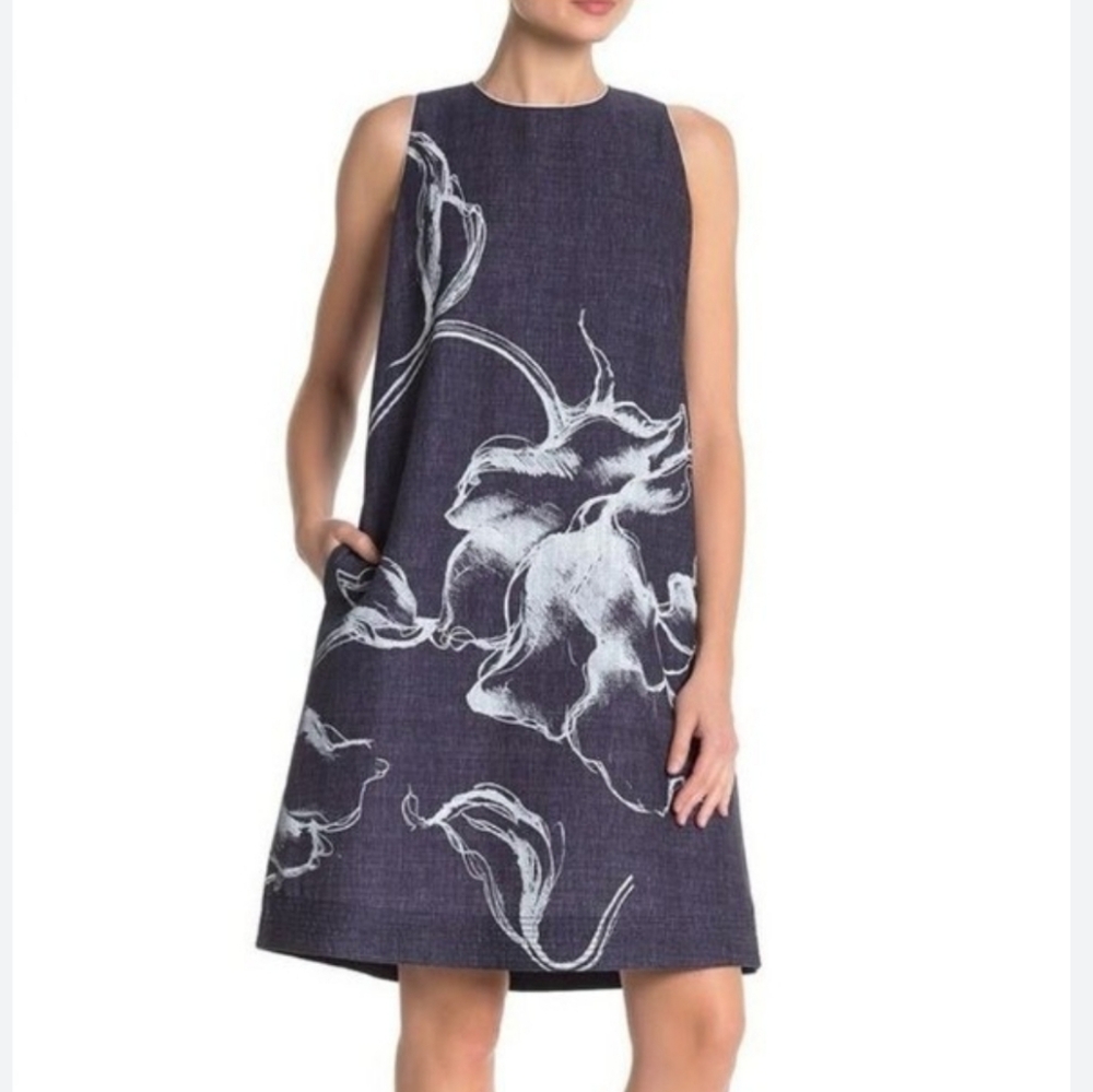 LAFAYETTE 148 New York Blue Denim Chambray Shift Dress Size P